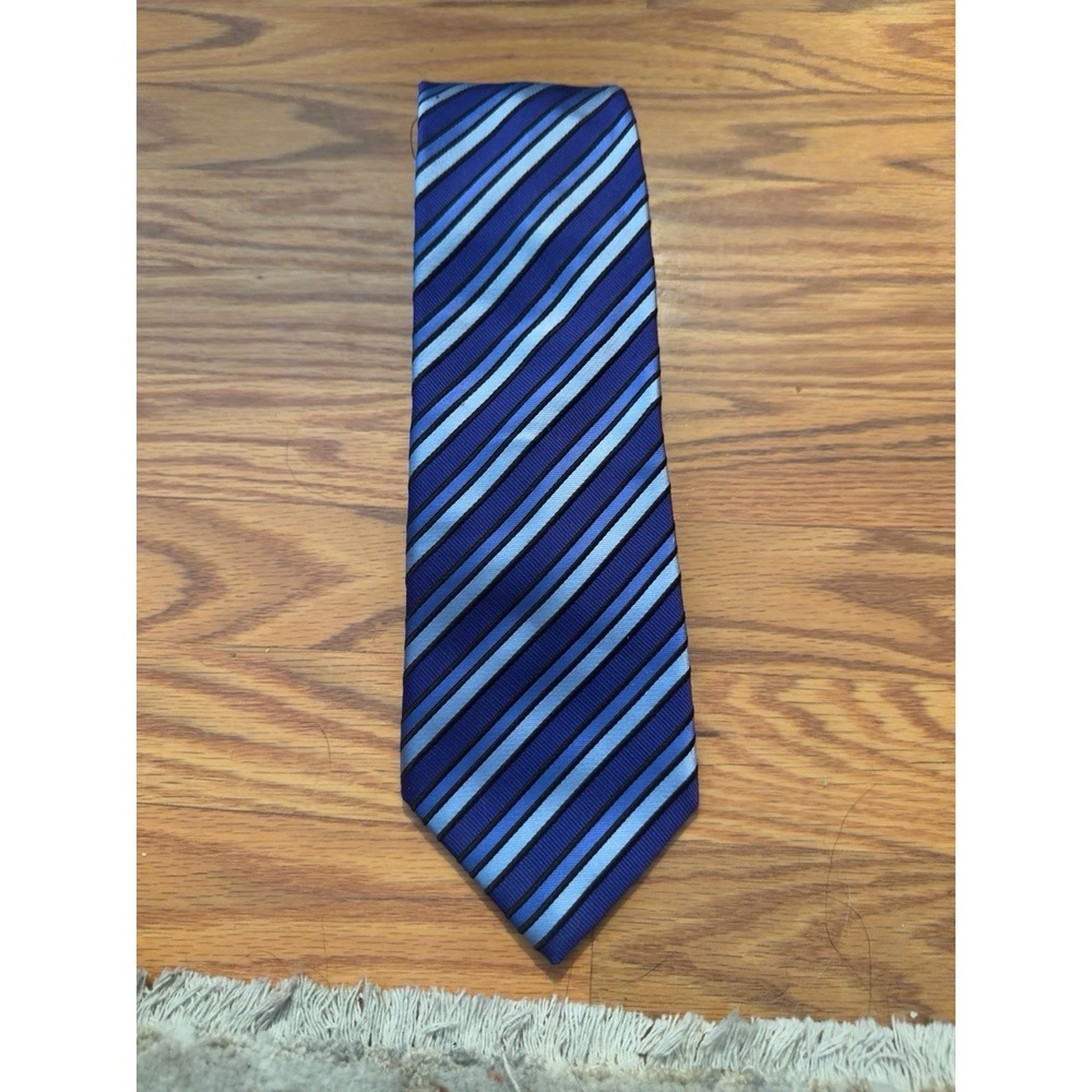 Countess Mara Blue Striped 100% Silk Necktie China Hand Sewn